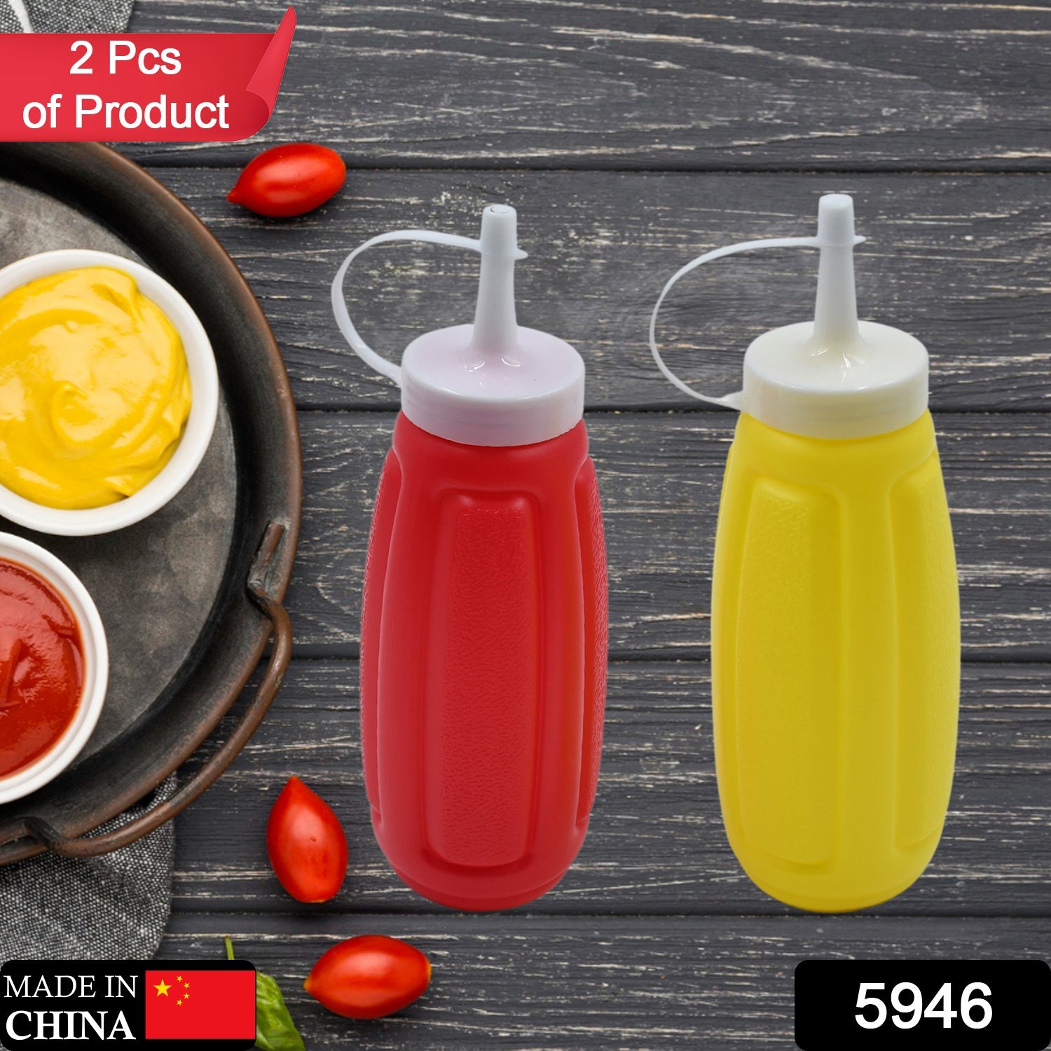 Plastic Squeeze Bottle Ketchup Mustard Honey Sauce Dispenser Bottle (2 Pc Set)