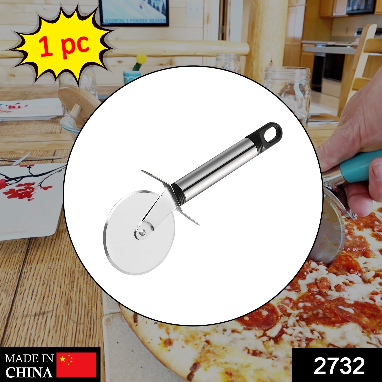2732 Stainless Steel Pizza Cutter, Pastry Cake Slicer, Sharp, Wheel Type