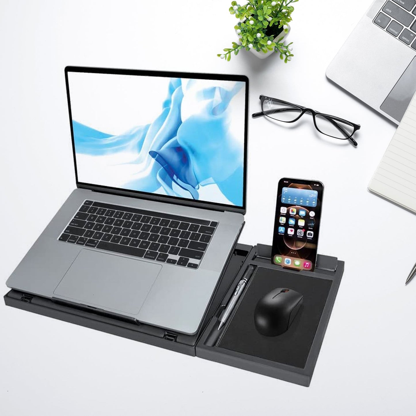 Laptop Stand Suitable Portable Foldable Compatible with MacBook Notebook Tablet Tray Desk Table Book with Free Phone Stand