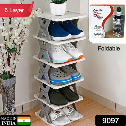 Smart Shoe Rack with 6 Layer Shoes Stand Multifunctional Entryway Foldable & Collapsible Door Shoe Rack Free Standing Heavy Duty Plastic Shoe Shelf Storage Organizer Narrow Footwear Home