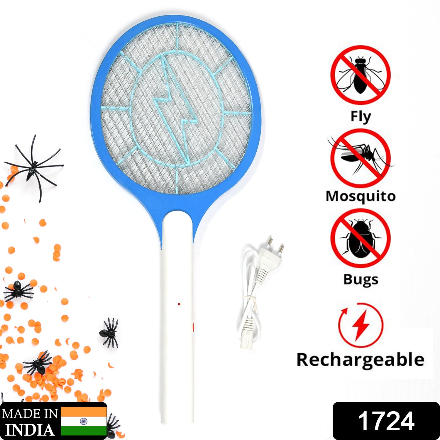Mosquito Killer Racket Rechargeable Handheld Electric Fly Swatter Mosquito Killer Racket Bat, Electric Insect Killer (Quality Assured) (with cable)