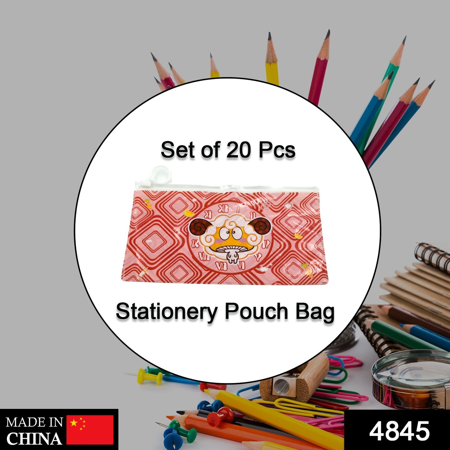 4845 20 Pc Red Printed Pouch For Carrying Stationary Stuffs And All By The Students.