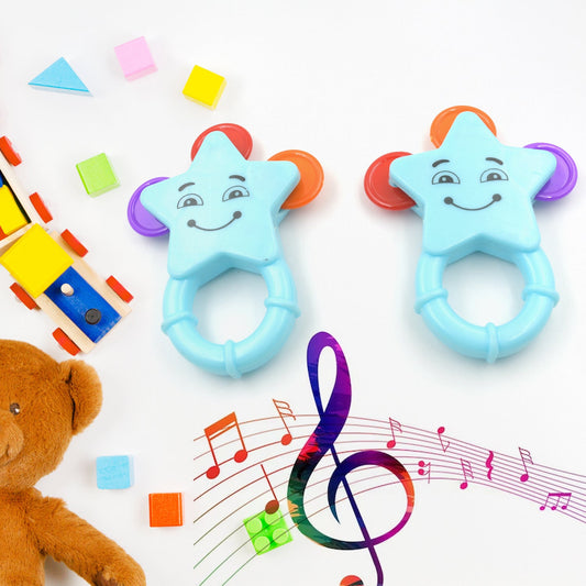 Mix Design Rattle Set for New Born Babies with Attractive Colors and Khanjari Rattle, Musical Gallery Khanjari Musical Instrument Toy Baby Play Toy Fun Return Gift for Kids Birthday (1 Set 2 Pc)