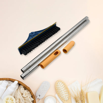 2-in-1 Cleaning Brush & Wiper, Long Handle Floor Brush, Rotatable Cleaning Brush for Bathroom, Kitchen, 120 Degree Triangular Rotating Brush Head with Wiper