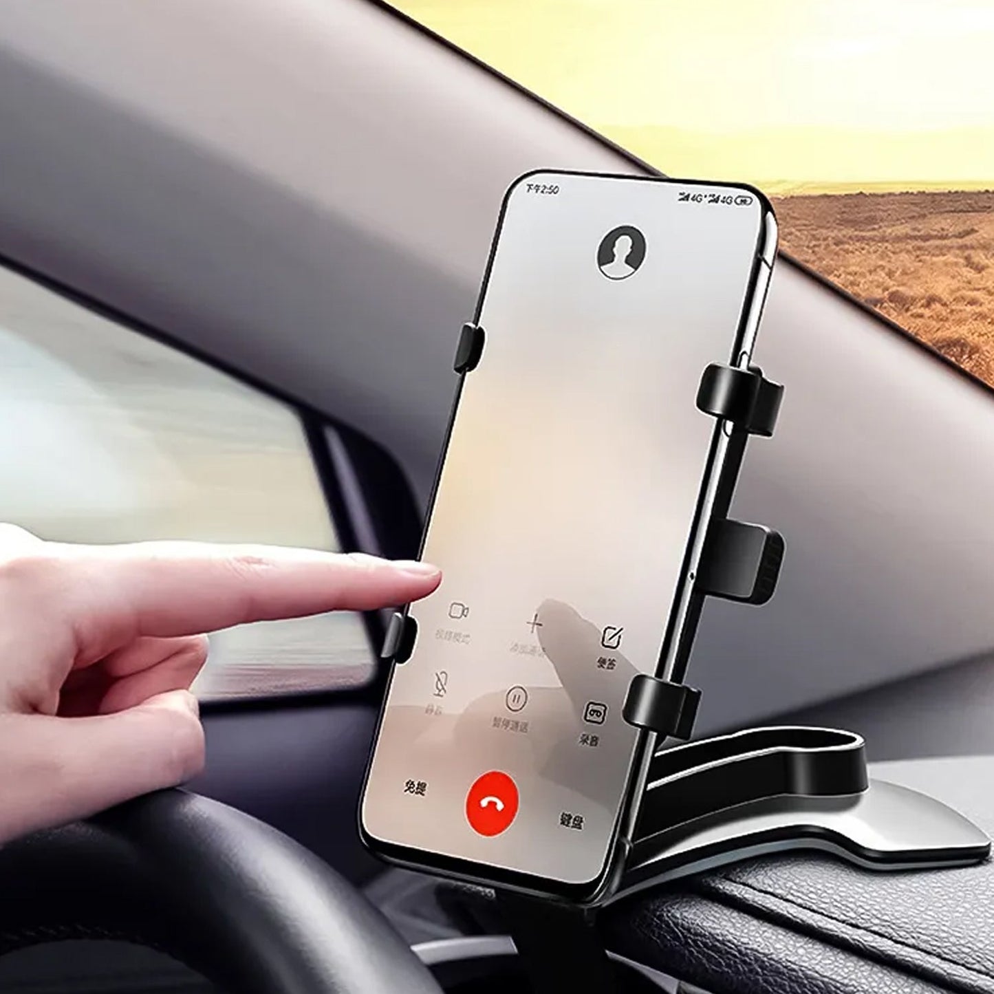 Car Phone Holder Clip Mount 360 Degree Rotation Dashboard Rear View Mirror Sun Visor Smartphone HUD Navigation Fold Stand Plastic Black Compatible For All Smart Phones