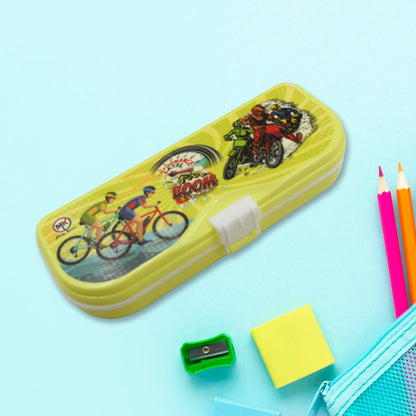 Multipurpose Compass Box, Pencil Box with 3 Compartments for School, Cartoon Printed Pencil Case for Kids, Birthday Gift for Girls & Boys