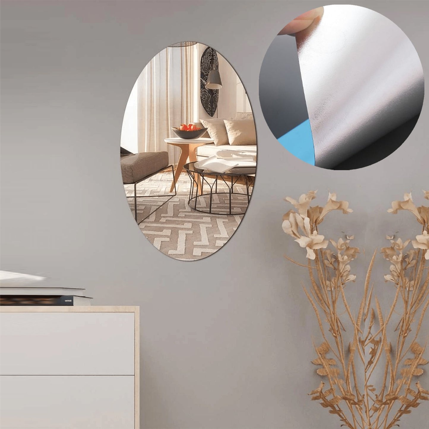 1795 Oval Shape 3D Mirror Sticker used in all kinds of household and official purposes as a sticker etc.