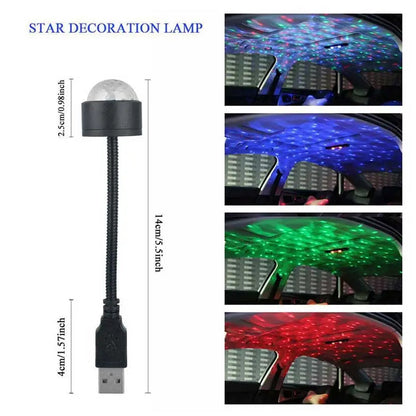 USB Star Night Light Projector and Mini Disco Ball Light, Adjustable Auto Roof Interior Car Ceiling Lights, Flexible Atmosphere Strobe Light Decorations for Bedroom Car Party Ceiling