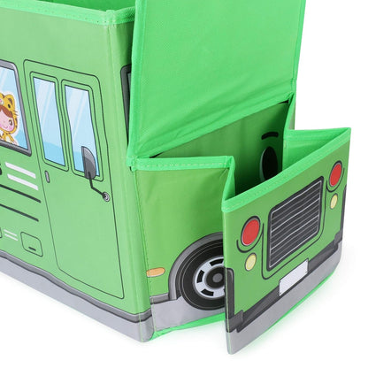 Foldable Bus Shape Toy Box Storage With Lid For Storage Of Toys Basket Useful As Toy Organizer Mountable Racks Surface Multipurpose Basket For Kids Wardrobe Cabinet Wood With Cloth Cover For Home Decor Books, Game, Baby Cloth (Mix Color & Design )