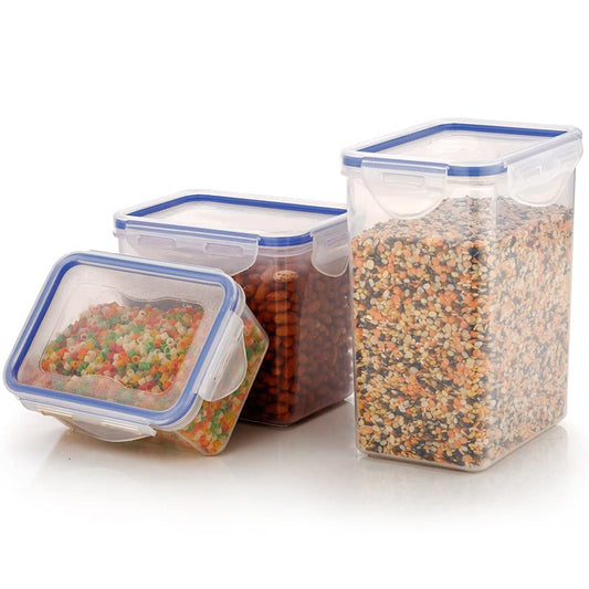 Rectangle Abs Airtight Food Storage Containers With Leak Proof Locking Lid Storage Container Set Of 3 Pc (Approx Capacity 500Ml,1000Ml,1500Ml, Transparent)