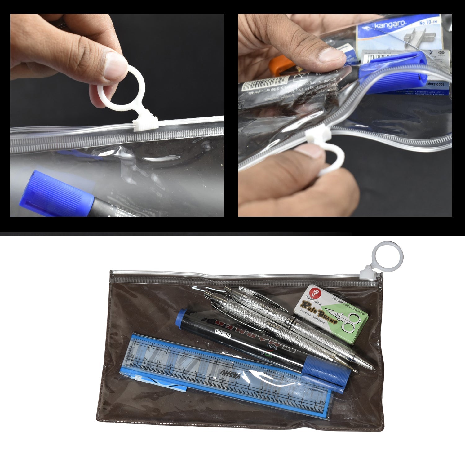 4848 6-Pcs Combo Zipper Pouch scissor Ruler Pen And Marker Used While Studying By Teachers And Students In Schools And Colleges Etc.