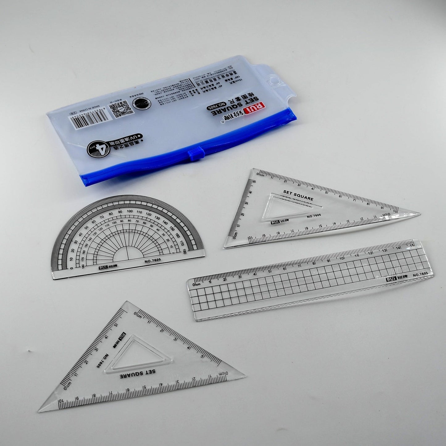 Math Geometry Tool Plastic Clear Ruler Sets, Protractor, Triangle Math Architectural Tools 4 Pieces