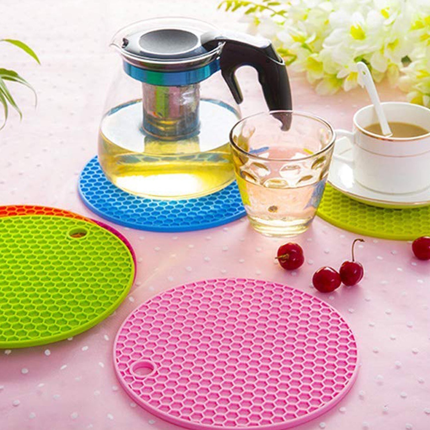 4846 4 Pc Silicon Hot Mat For Placing Hot Vessels And Utensils Over It Easily Without Having Any Visible Marks On Surfaces.
