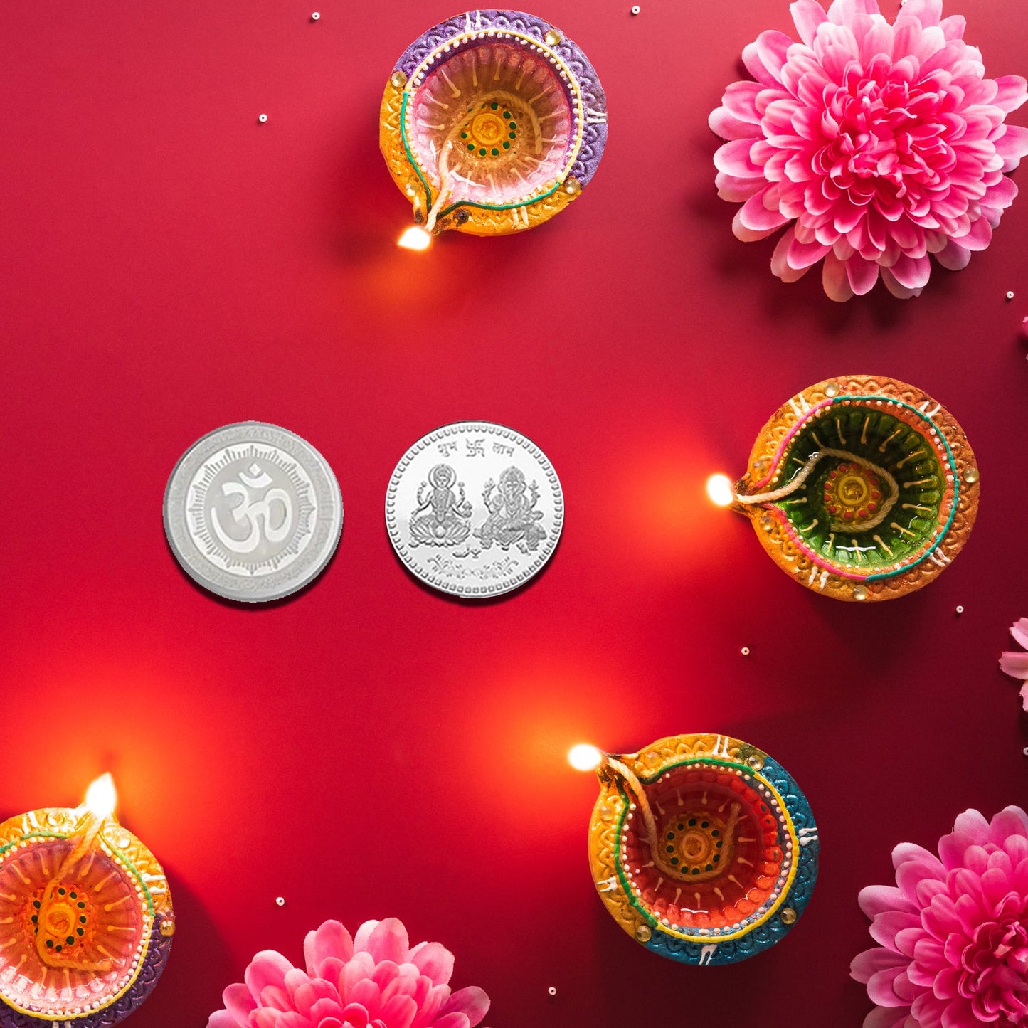 Maa Laxmi and Ganesh Ji, Silver color Coin for Gift & Pooja | Silver Coin | Silver Coin / Diwali Gift