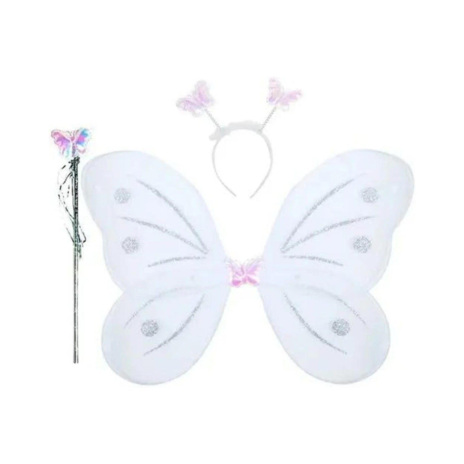 Baby Girl's Fairy Nylon Butterfly Wings Costume Butterfly Fairy Angel Wing| Wand And Hairband Multi- Color For Party (1pc)