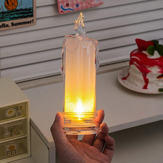 White LED Flameless Candles Battery Operated Pillar Candles Flickering Realistic Decorative Lamp Votive Transparent Flameless Ornament Tea Party Decorations for Hotel, Scene,Home Decor, Restaurant, Diwali Decoration Candle Crystal Lamp (1 Pc)