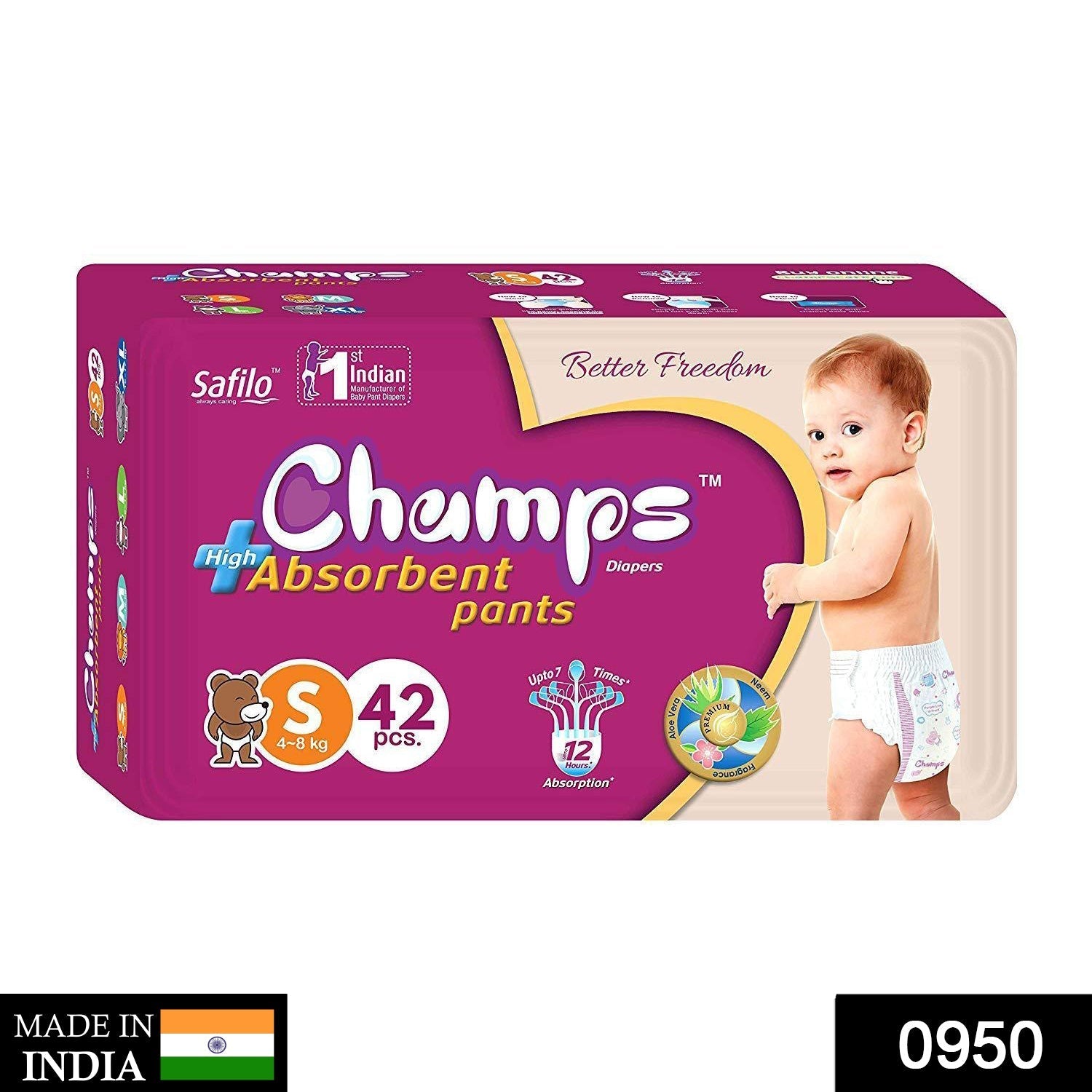 Premium Champs High Absorbent Pant Style Diaper Small Size, 42 Pieces (950_Small_42) Champs