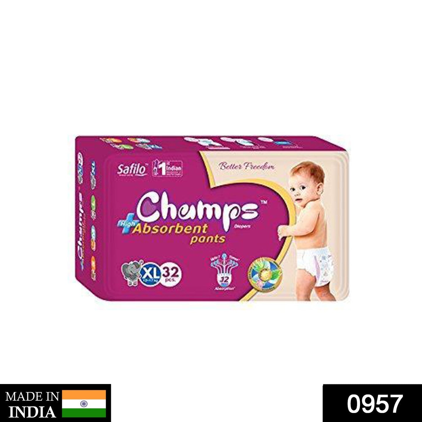 Premium Champs High Absorbent Pant Style Diaper Extra Large(XL) Size, 46 Pieces (957_XLarge_46) Champs