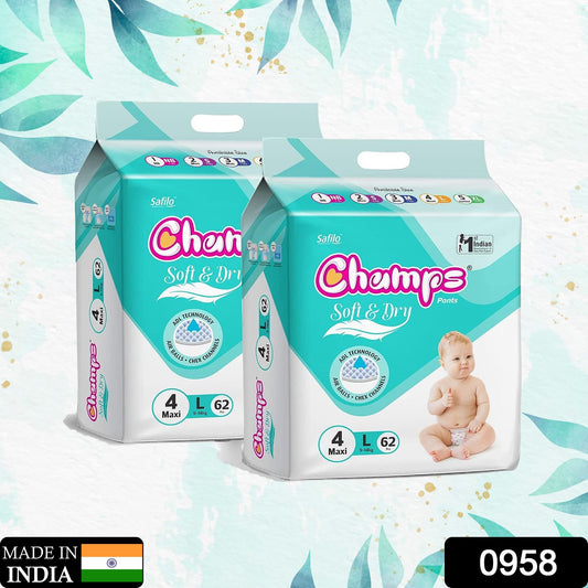 Champs Soft and Dry Baby Diaper Pants  62 Pcs (Large Size L 62)