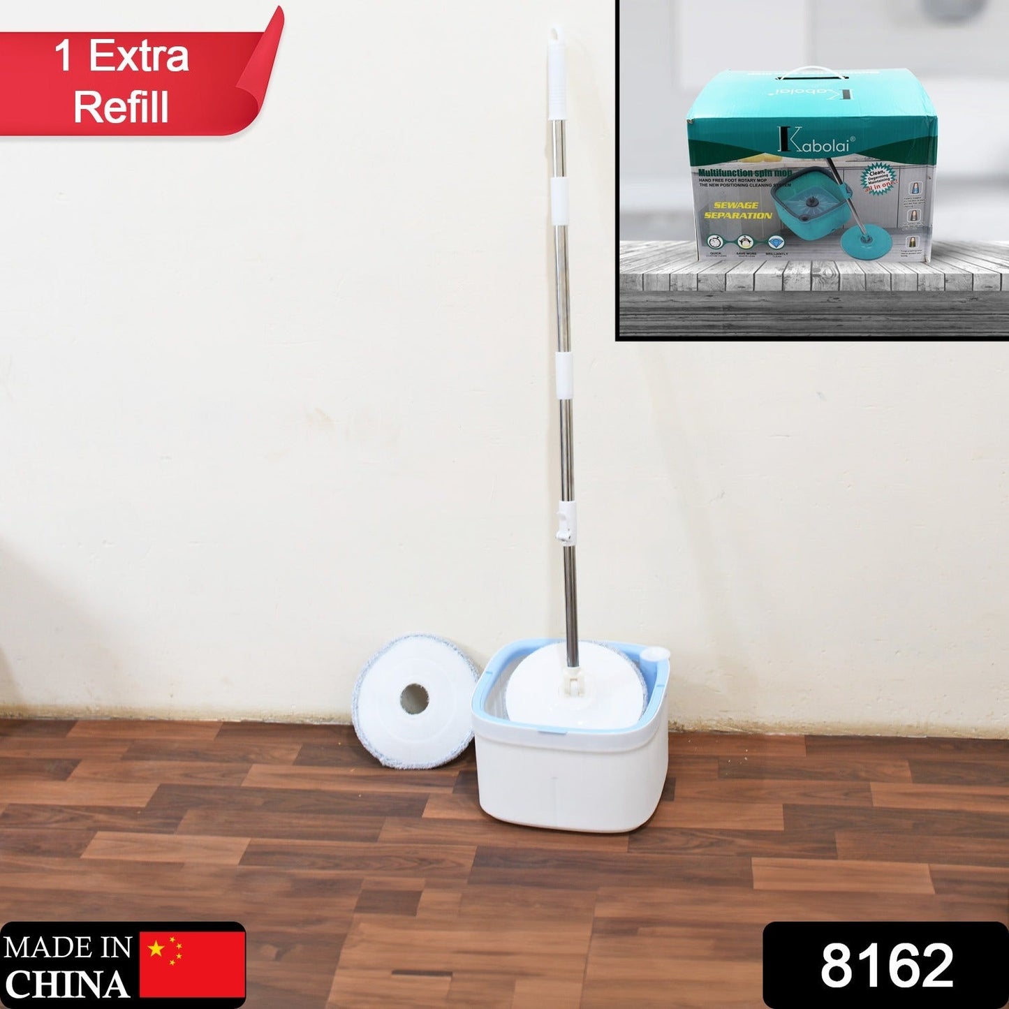 Round Shape Mop Head  with 1 Pad Extra Clean Water Spin Mop with Separate Water Bucket, Suitable for All Types of Flooring, Separates Dirty and Clean Water, Wet