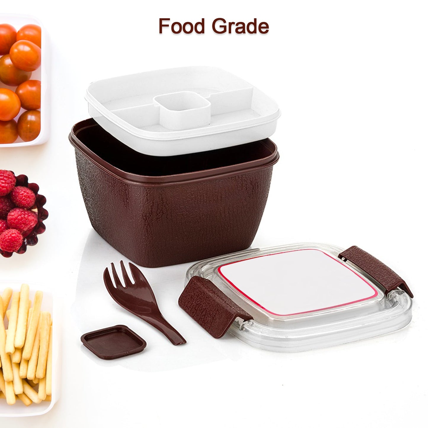 Unique Lunch Box Reusable Freezer Safe Food Containers with Spoon for Adults and Kids, BPA free Plastic Material