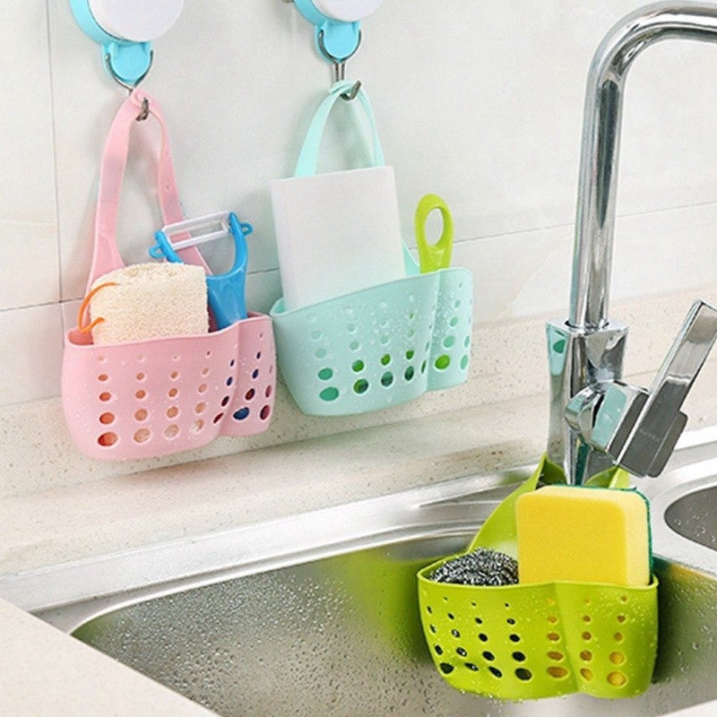 Adjustable Kitchen Bathroom Water Drainage Plastic Basket/Bag with Faucet Sink Caddy 
