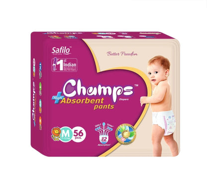 Premium Champs High Absorbent Pant Style Diaper Medium Size, 56 Pieces (953_Medium_56) Champs