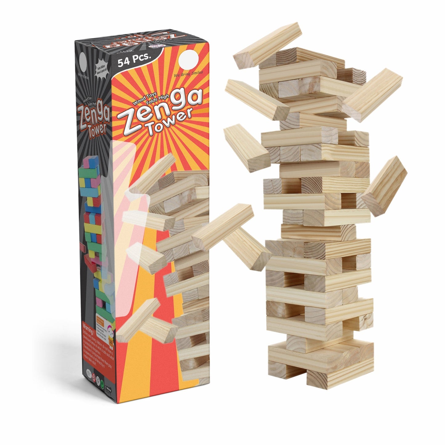 54 Pcs Blocks 4 Dices Wooden Tumbling Stacking Building