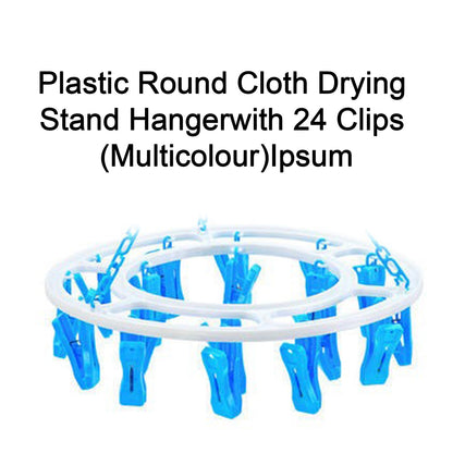 Plastic Round Cloth Drying Stand Hanger with 24 Clips (Multicolour)