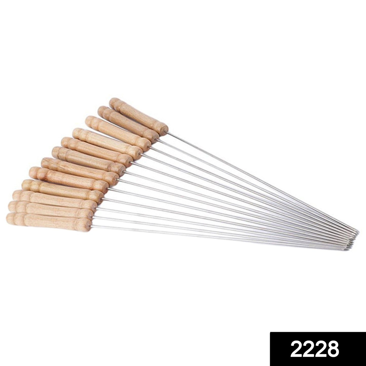 Barbecue Skewers for BBQ Tandoor and Gril with Wooden Handle - Pack of 12