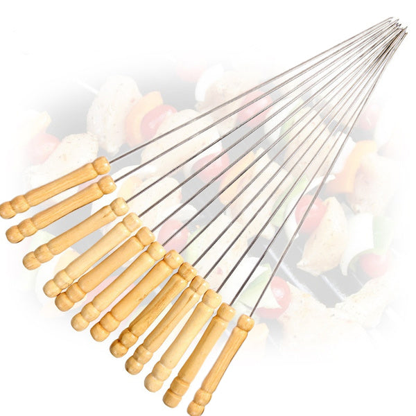 Barbecue Skewers for BBQ Tandoor and Gril with Wooden Handle - Pack of 12