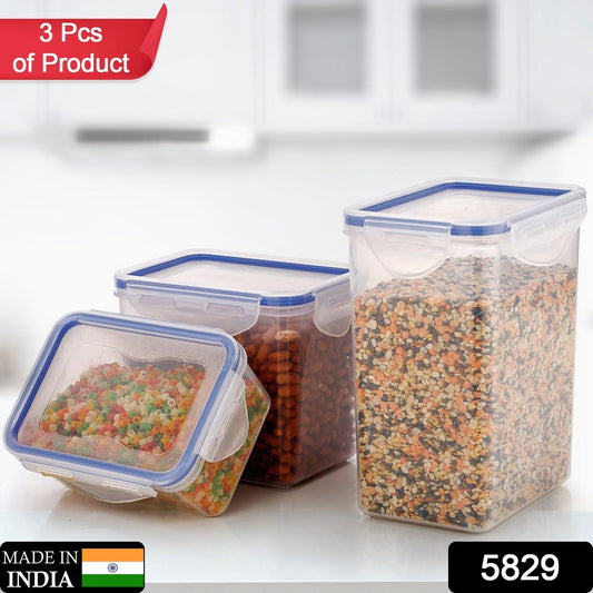 Classics Rectangular Plastic Airtight Food Storage Containers With Leak Proof Locking Lid Storage Container Set Of 3 Pc( Approx Capacity 500Ml,1000Ml,1500Ml, Transparent)
