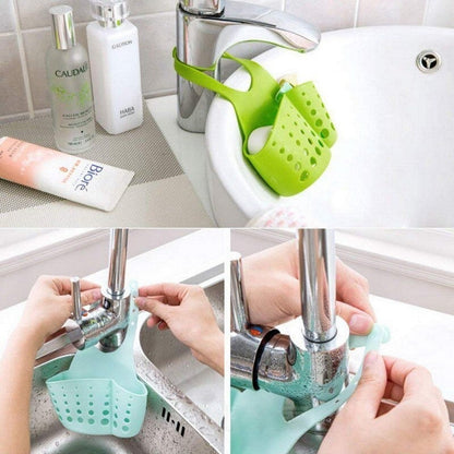 Adjustable Kitchen Bathroom Water Drainage Plastic Basket/Bag with Faucet Sink Caddy 