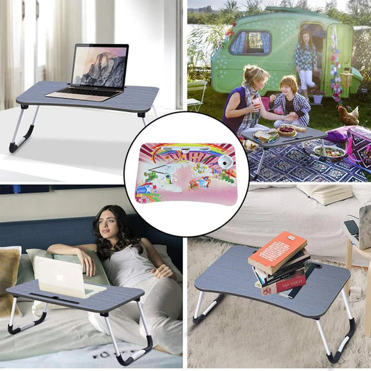 Foldable Bed Study Table Portable Multifunction Laptop Table Lapdesk For Children Bed Foldable Table Work Office Home With Tablet Slot & Cup Holder