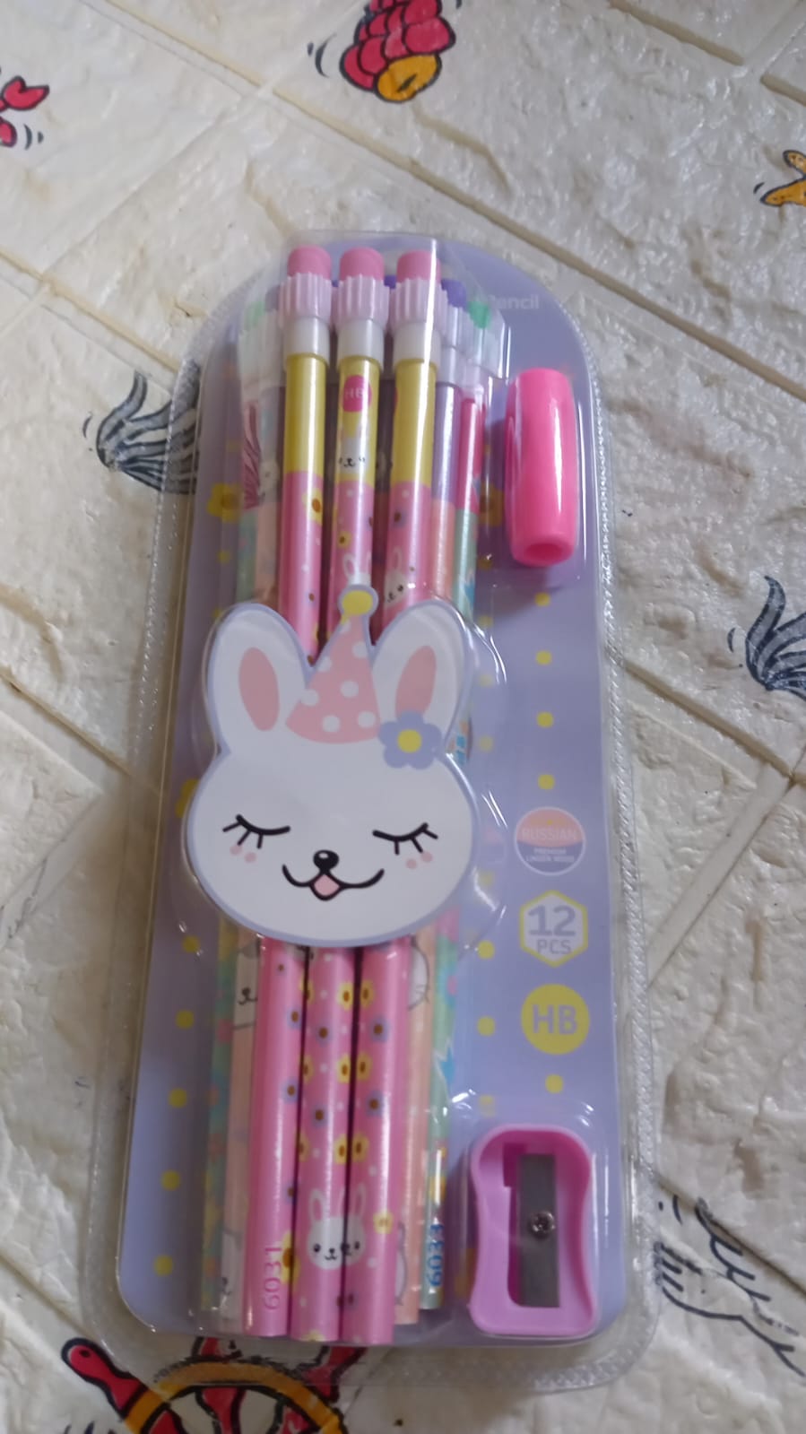 Cute Rabbit Bear Drawing Graphite Writing Pencil Set with Pencil Sharpener & Eraser, Pencil and Eraser Set with Eraser for Kids, for Girls, Fancy School Stationary, Birthday Party Return Gift (14 Pc Set)