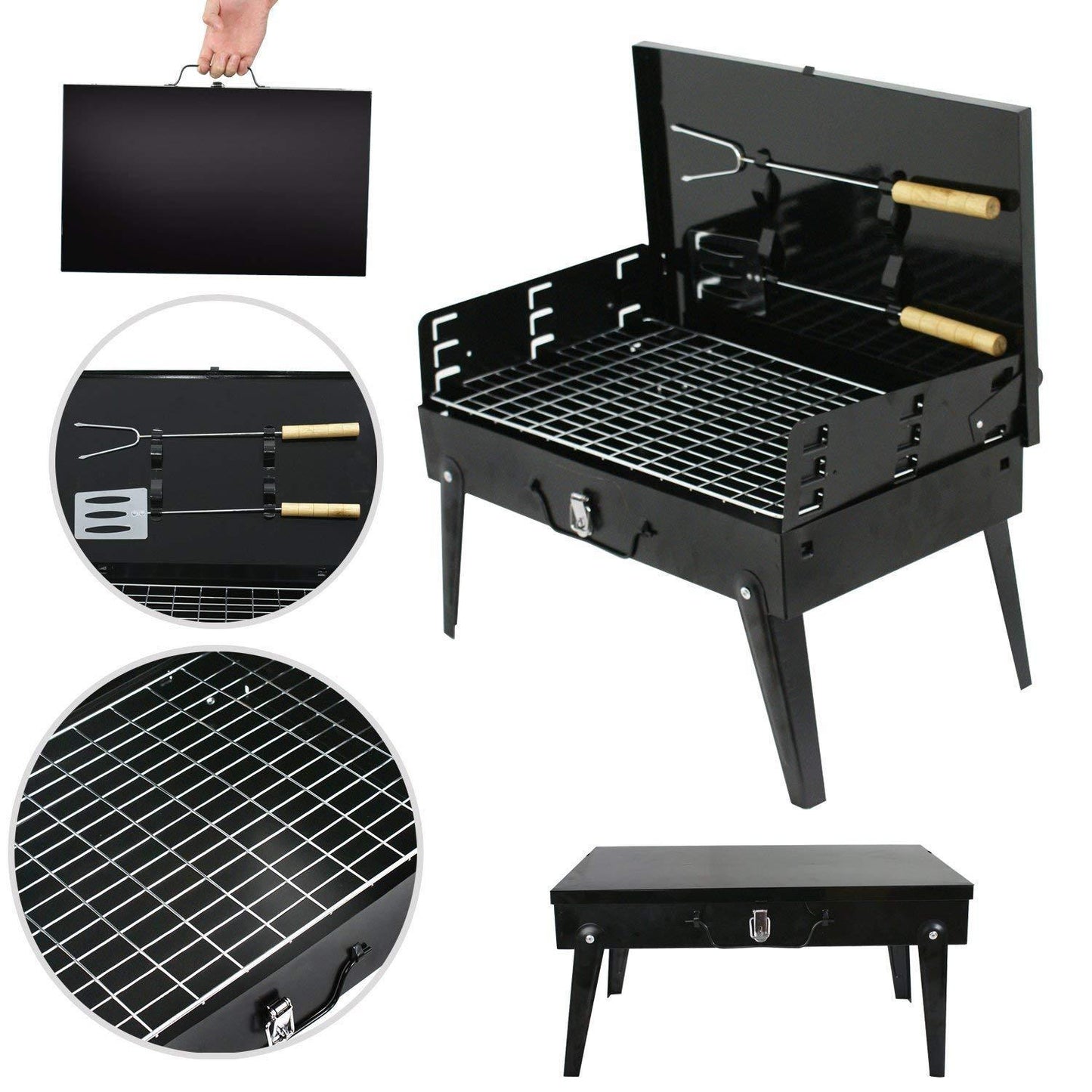 Stainless Steel Briefcase Style Barbecue Grill Toaster (Medium, Black) China
