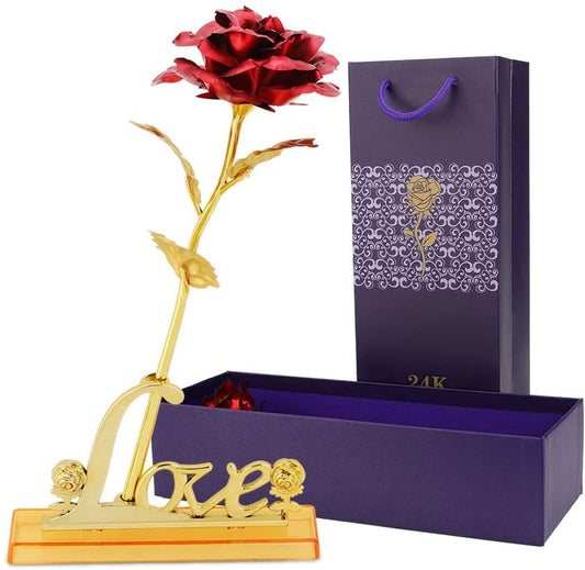 4809 24k Gold Rose, hicoosee Gold Foil Plated Rose with LOVE Stand and Gift Box for Anniversary, Birthday, Wedding, Christmas, Thanks giving