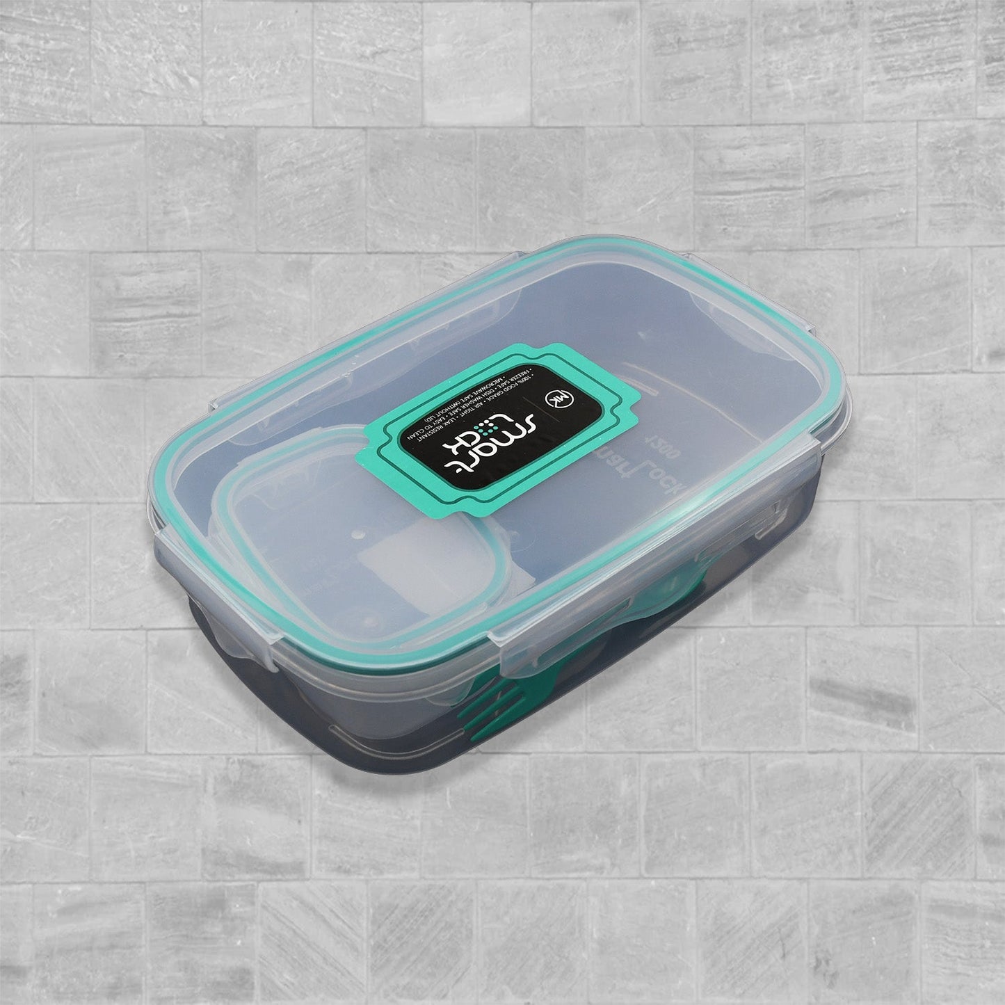 Multipurpose Air Tight 4 Side Lock Food Grade Lunch Box With Small Square Container & Spoon, Smart Transparent Tiffin Lunch Box
