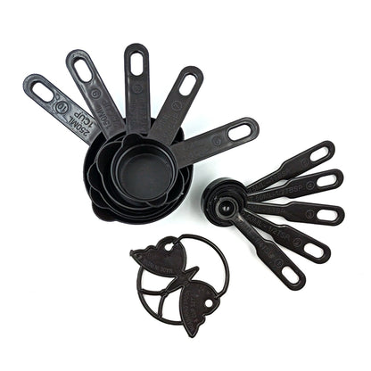 2646 Plastic Measuring Cups and Spoons (11 Pcs, Black) With butterfly shape Holder