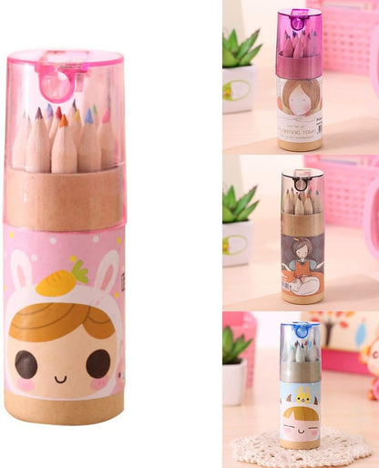 12 Colouring Pencils Kids Set, Pencils Sharpener, Mini Drawing Colored Pencils with Sharpener, Kawaii Manual Pencil Cutter, Coloring Pencil Accessory School Supplies for Kid Artists Writing Sketching