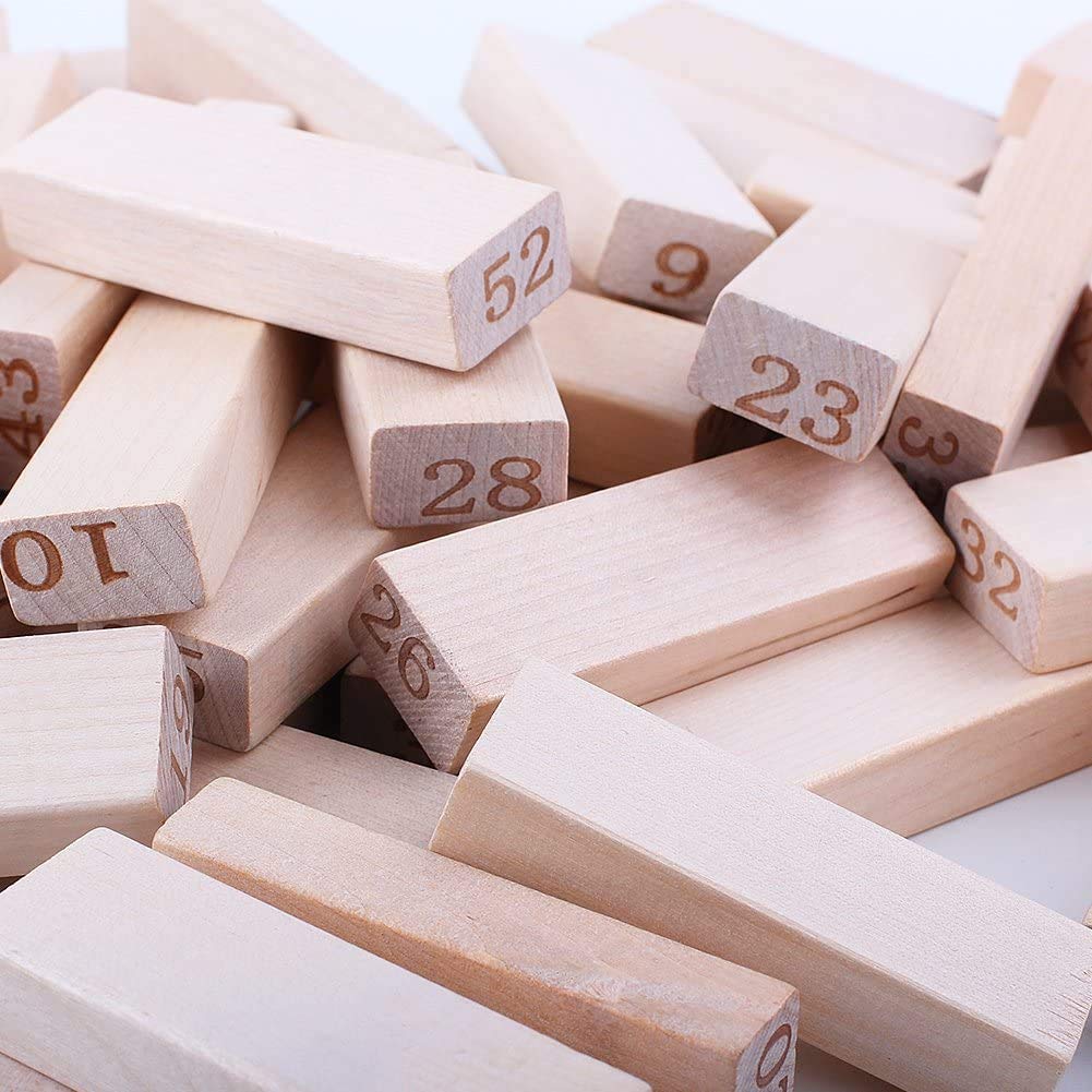 54 Pcs Blocks 4 Dices Wooden Tumbling Stacking Building