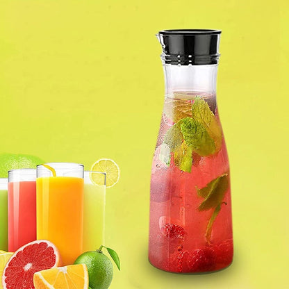 1 Litre Water Juice Milk Jug with Lid Transparent (Multi Colour) 