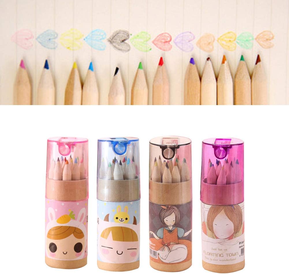 12 Colouring Pencils Kids Set, Pencils Sharpener, Mini Drawing Colored Pencils with Sharpener, Kawaii Manual Pencil Cutter, Coloring Pencil Accessory School Supplies for Kid Artists Writing Sketching