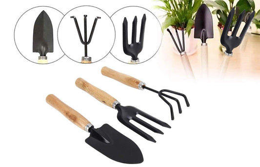 Gardening Tools - Hand Cultivator, Small Trowel, Garden Fork (Set of 3)