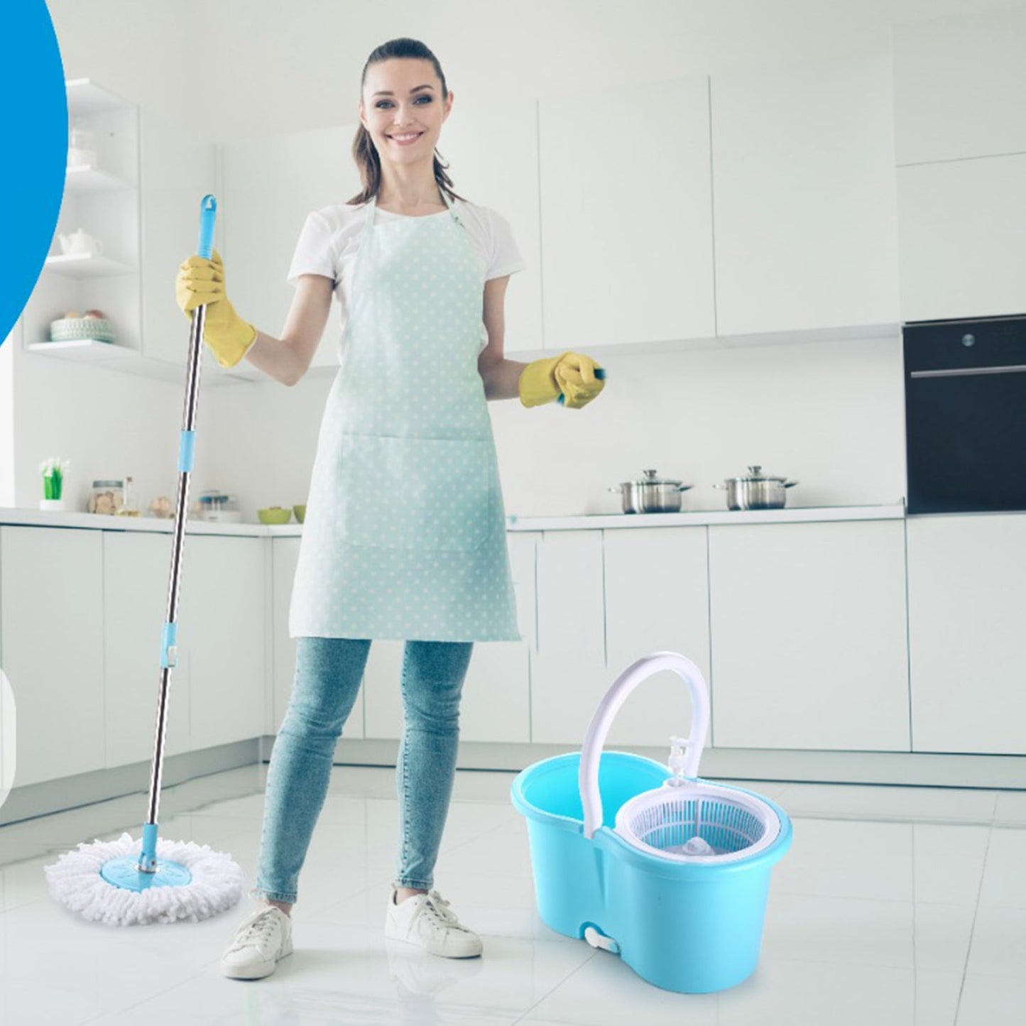 8702 Plastic Spinner Bucket Mop 360 Degree Self Spin Wringing with 2 Absorbers for Home and Office Floor Cleaning Mops Set