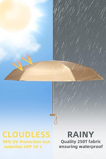 Travel Pocket Mini Umbrella, Protective Bag, Mobile Size Box of Umbrella, Automatic Sunny Rain Compact Umbrella, Sunscreen Quick-Drying Small Umbrella, Mini Compact Travel Folding Umbrellas