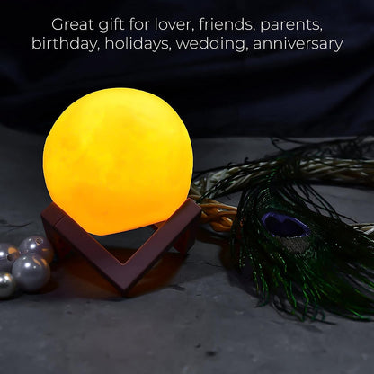 True home Moon Night | LAMP with Wooden Stand | Night LAMP for Bedroom