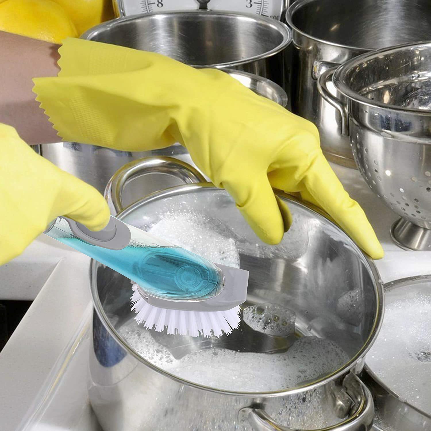 Automatic Liquid Dispenser Dish Clean Brush Scrubber
