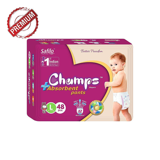 Premium Champs High Absorbent Pant Style Diaper Large Size, 48 Pieces(955_Large_48) Champs