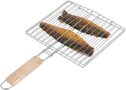 Kitchen Square Roaster Papad Grill Barbecue Grill with Wooden Handle